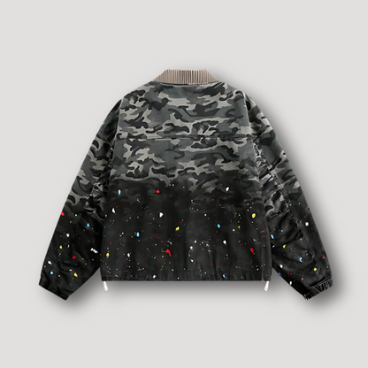 Camouflage Verfspat Patroon Zip Up Oversized Jas