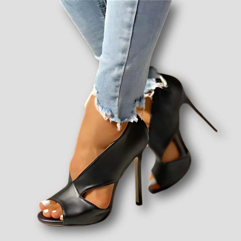 Open Toe Cut Out Leren Hoge Stiletto Heels Voor Dames