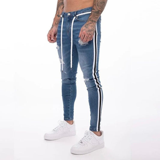 Gestreepte denim broek slim fit jeans