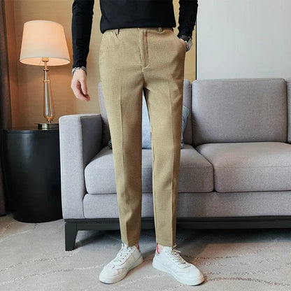 Suit Pants Autumn Winter Fashion Waffle Dress Pants For Men Clothing Business Casual Slim Fit Men's Formal Trousers High Quality