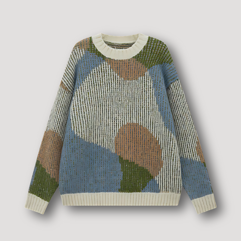 Ribtricot Abstract Kleurblok Oversized Sweater