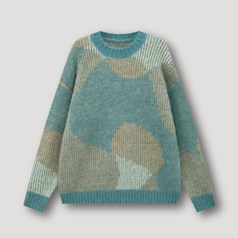 Ribtricot Abstract Kleurblok Oversized Sweater