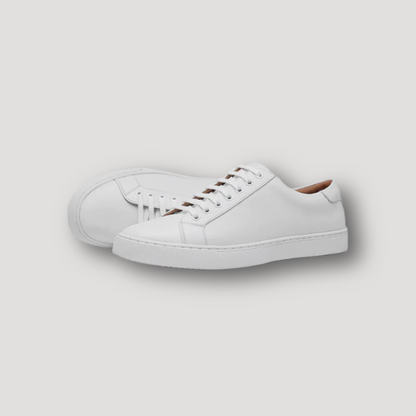 Old Money Style Echt Leren Witte Lage Top Sneaker