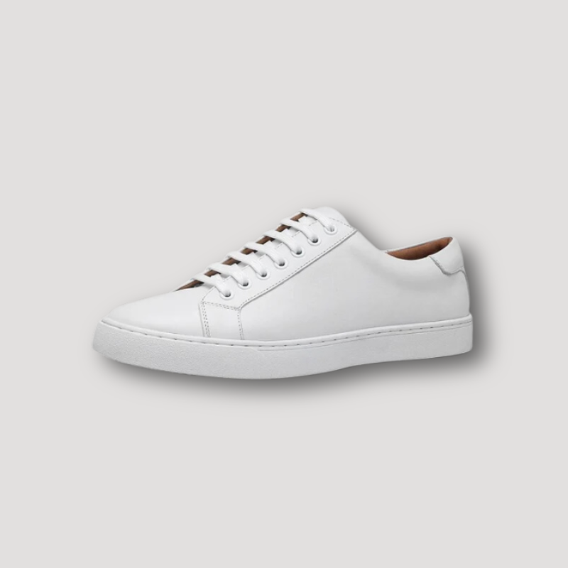 Old Money Style Echt Leren Witte Lage Top Sneaker