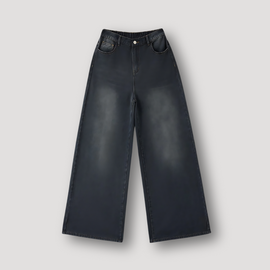 Gewassen Vervaagd Deep Indigo Wide Leg Denim Jeans