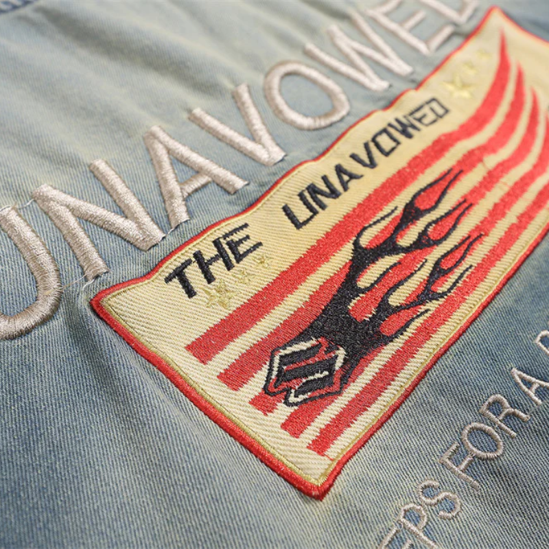 Unavowed Borduurwerk Washed Vervaagd Denim T-shirt