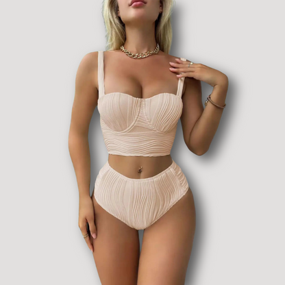 Geribbeld Bustier Cup High-Waisted Two-piece Bikini Set