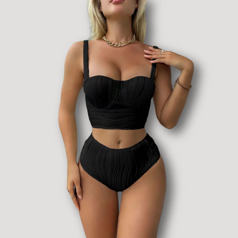 Geribbeld Bustier Cup High-Waisted Two-piece Bikini Set