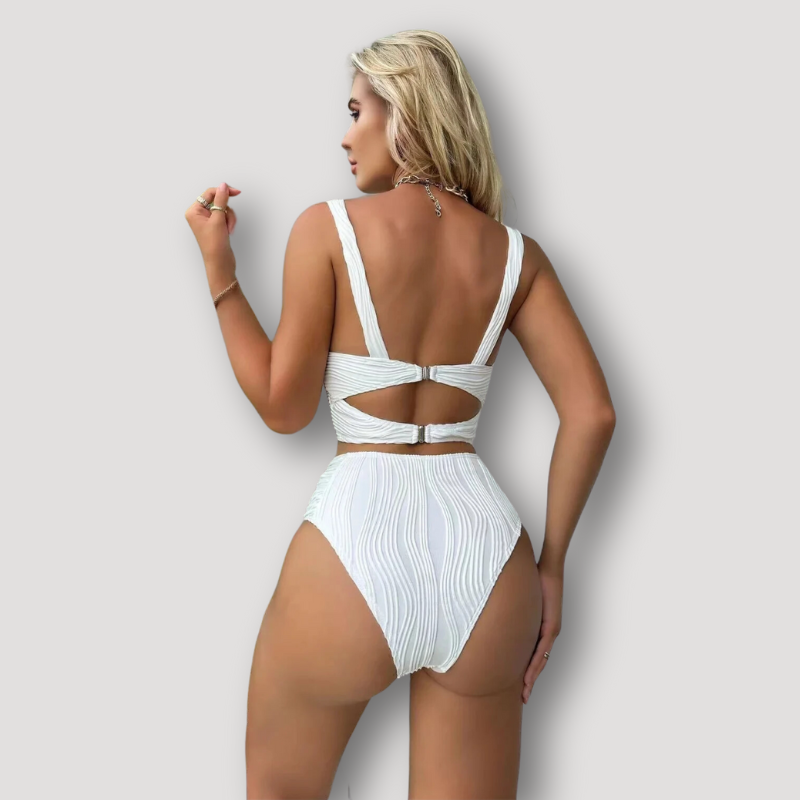 Geribbeld Bustier Cup High-Waisted Two-piece Bikini Set