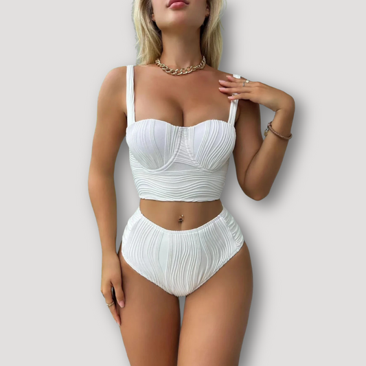 Geribbeld Bustier Cup High-Waisted Two-piece Bikini Set